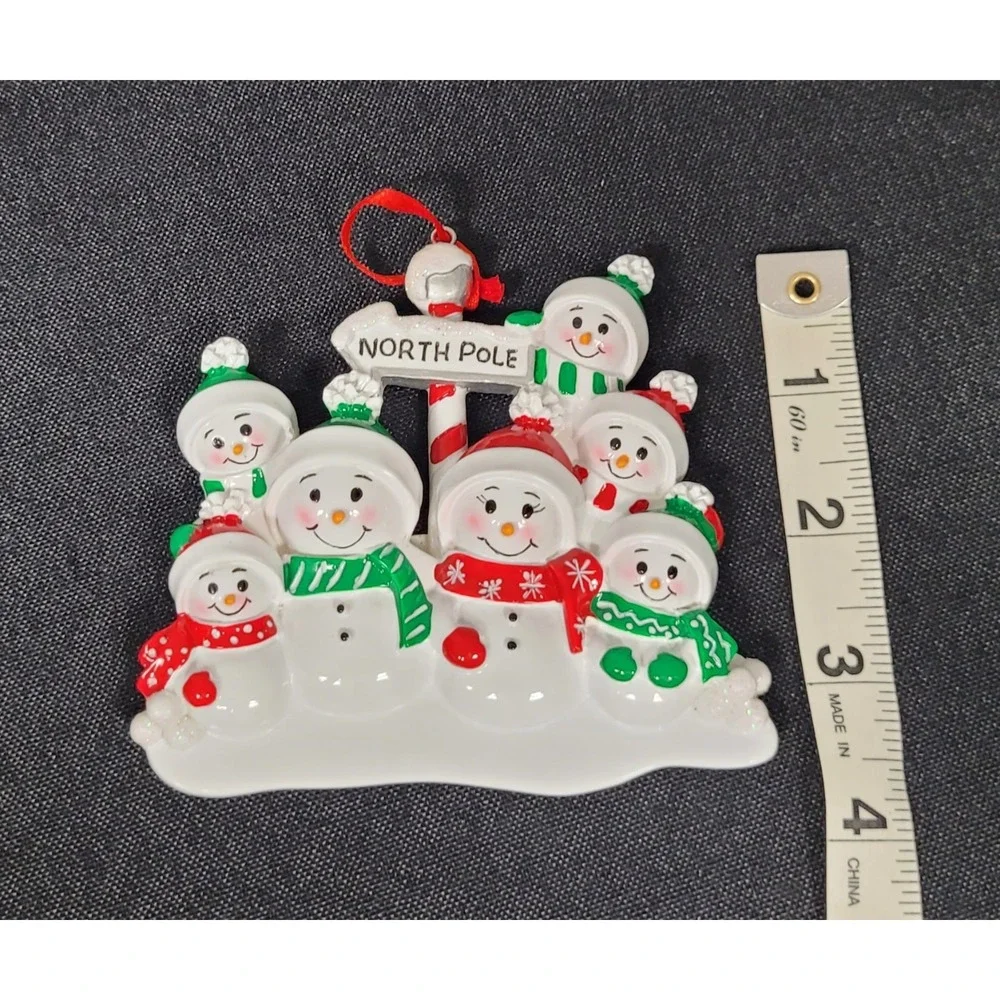 PolarX Personalizable North Pole Snowman Family of 7 Christmas Tree Ornament